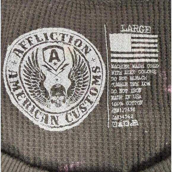 Affliction Long Sleeve Thermal Top Large Black Too Fast For Love Peace Graphic - Picture 2 of 6